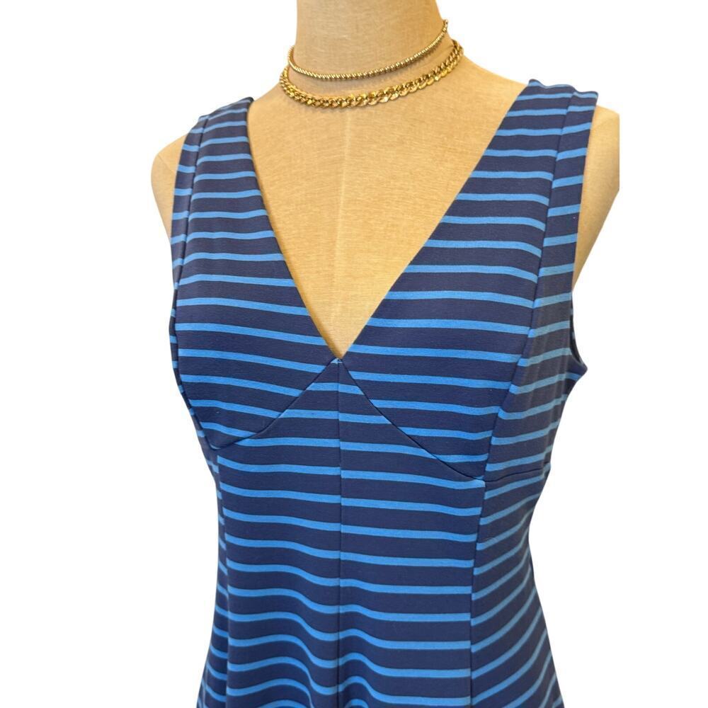 PETER SOM Design Nation Blue Striped Fit & Flare Dress Women size 8 Preppy - Picture 2 of 5